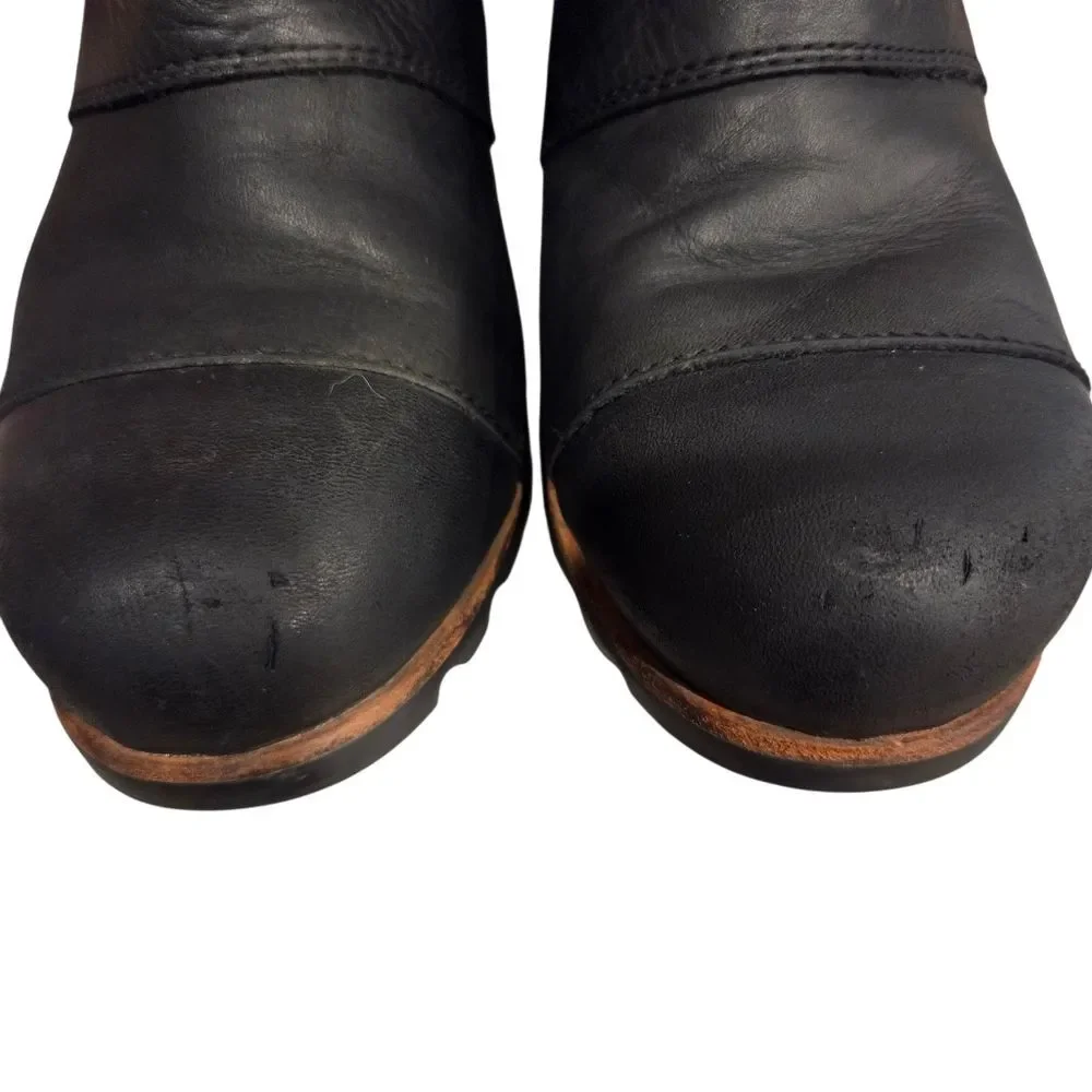SOREL Womens Addington Chelsea Black Leather Chunky Heel Boots Size 9